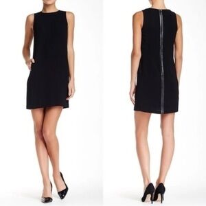 NEW Vince Black Sleeveless Shift Dress Leather‎ Zipper Seam Trim Size 2 Career